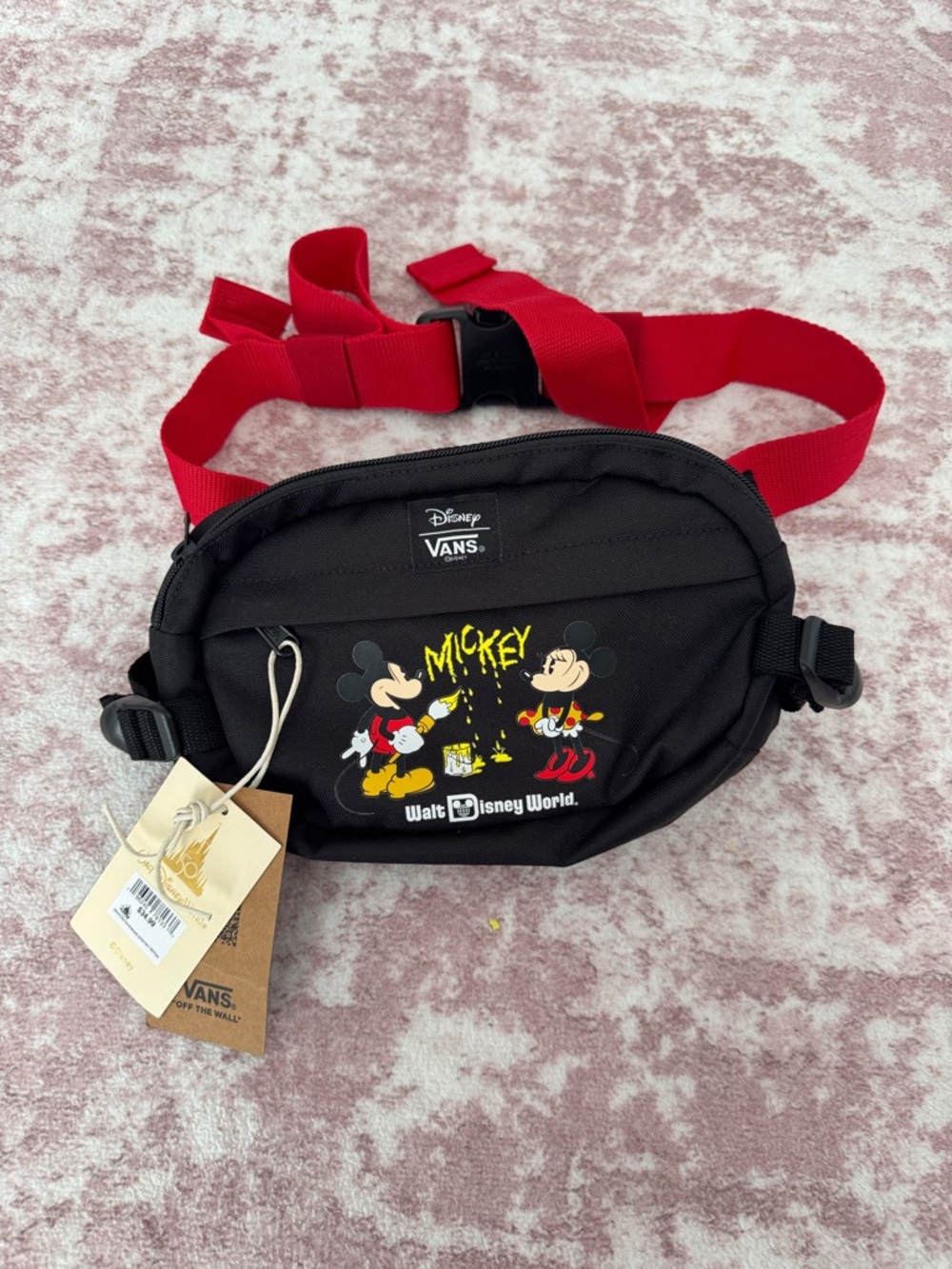 Vans Black Mickey Mouse Crossbody Bag with Red Strap belt bag